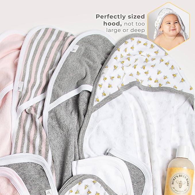Burts Bees Baby Infant Hooded Towels, Unisex Bath Essentials and Newborn Necessities, Soft Nursery Towel with Hood Set, Size 29 x 29 Inch