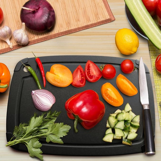 Dishwasher Safe Cutting Boards for Kitchen - Large 14.5" x 11.25" Composite Wood Chopping Board with Juice Groove, Non-Slip Feet & Lightweight Eco-Friendly Design - Slate Black