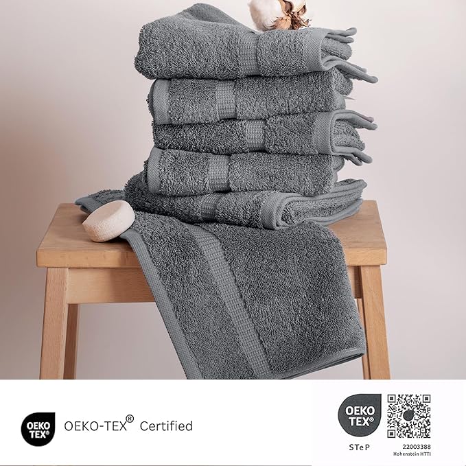 SALBAKOS 100% Turkish Cotton Hand Towels Set 6-Piece Gray 16x30 in | Luxury Premium Quality Thick Super Absorbent Turkish Hand Towel for Bathroom & Kitchen | Made in Turkey (Gray, 6 Hand Towels)