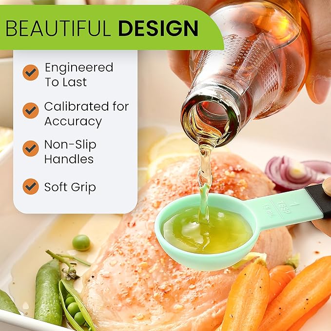 Spring Chef Mint Magnetic Measuring Cups and Spoons Set of 9, Stackable Plastic Kitchen Tool with Easy to Read Markings - Measure Dry or Liquid Ingredient for Baking & Cooking, BPA Free