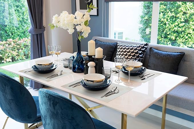 More Décor Dining Table Placemats, Washable Heat-Resistant PVC Vinyl Table Mats for Dining Room and Kitchen, Anti-Slip - Set of 6 - Ivory