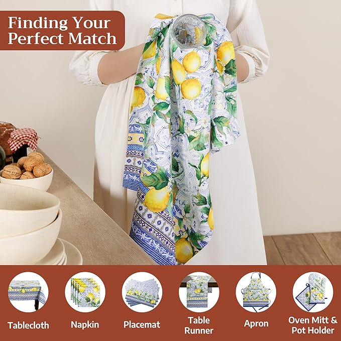 Maison d' Hermine Kitchen Towels Set of 3 100% Cotton 27.50" x 20" Reusable Cloth Tea Dish Towels Absorbent with Hanging Loop for Kitchen Gifts for Mothers Day Spring/Summer (Citrus)
