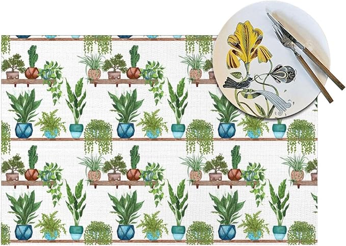 Green Plant Placemats for Dining, Green Table Mats Set of 4, Heat Resistant Place Mats for Holiday Party Outdoor Spring Summer Farmhouse Gardening Kitchen Decor
