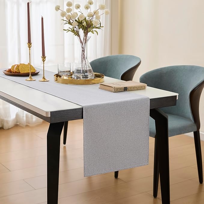 YATOJUZI Light Grey Table Runner Seasonal Summer Kitchen Dining Coffee Table Decoration 95 Inches Long Waterproof Neutral Farmhouse Rustic Table Runner Neutral Home Wedding Party Decor 16x95Inch