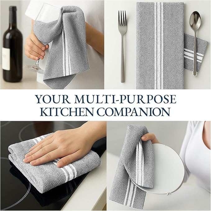 LANE LINEN 100% Cotton Kitchen Towels Set - 6 Pack Kitchen Dish Towels, Soft & Durable Size 14"x25", Good for Polishing Silverware, Cleaning Ceramic Countertops, Machine Washable - Grey Chambray