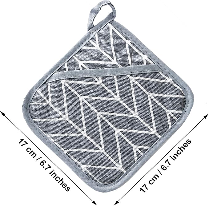 Heat Resistant Potholders Hot Pads-6 Kitchen Pot Holders Set with 2 Pan Hot Handle Holders Trivet for Cooking and Baking,with Recycled Infill Terrycloth Lining(Grey,8 Piece)
