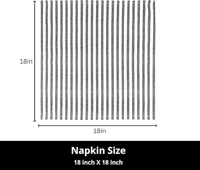 PurpleEssences Plain Striped Cloth Napkins - Set of 12-100% Cotton - 18 x 18 Inch - Spring Easter Summer and Perfect Everyday Use Dinner Napkin - Black and White