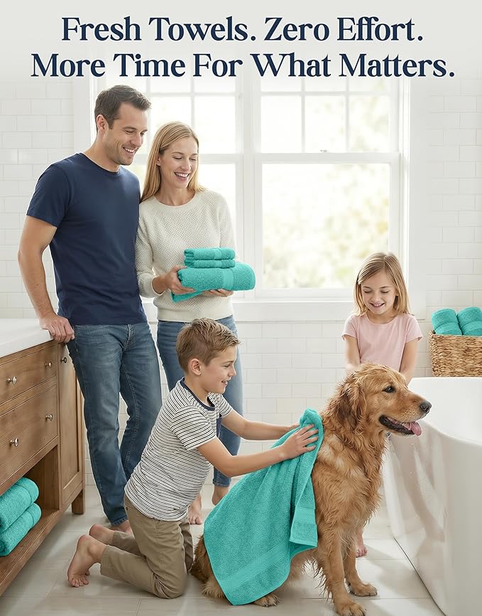 LANE LINEN 100% Cotton Bath Towel Set - 16 Pieces - Softer, Durable & Highly Absorbent - 4 Bath, 8 Wash cloths, 4 Hand Towels for Bathroom - Family Set, Premium Quality & OEKO-TEX Certified - Teal