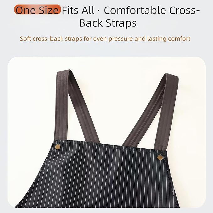 Kitchen Apron with Pockets Removable Hand Towel for Men and Women – Waterproof Cooking Apron for Home, BBQ, and Baking – No-Tie Cross Back, Durable, Comfortable, Easy to Clean