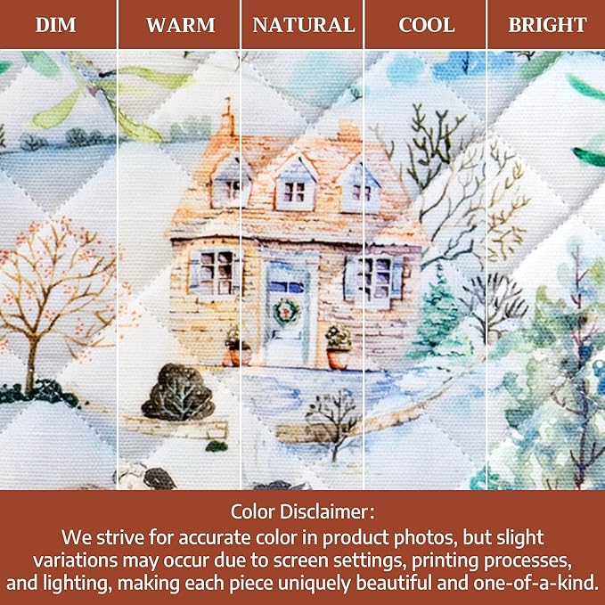 Maison d' Hermine Pot Holders Set 100% Cotton Heat Resistant Potholders 8" x 8" Hot Pads with Loop for Thanksgiving Christmas Decorations BBQ Cooking Baking Handling Hot Pans (Pack of 2, Snowy World)