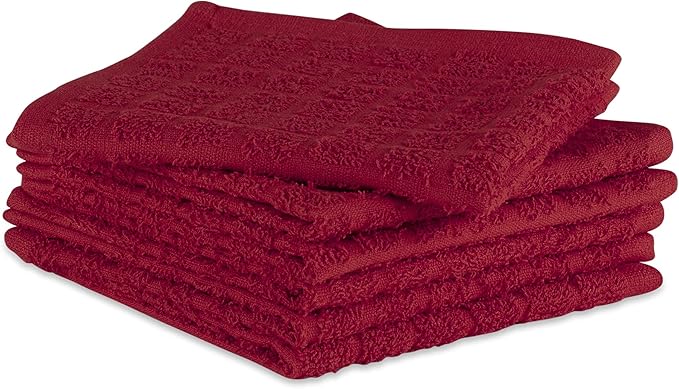DII Basic Terry Collection Solid Windowpane Dishcloth Set, 12x12, Wine, 6 Piece