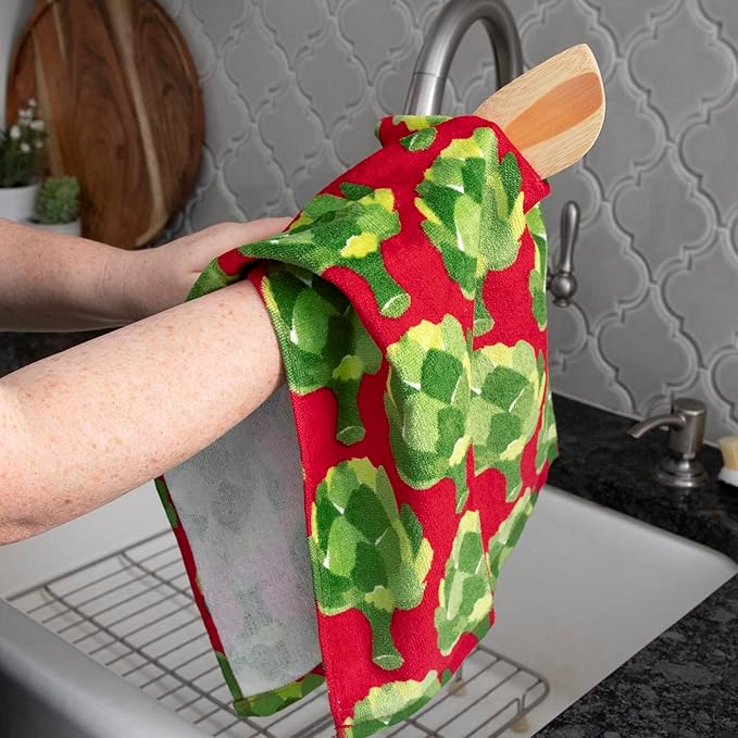 T-Fal Fiber Reactive Print Kitchen Towels: Highly Absorbent, Super Soft - 100% Cotton, 16"x28" Dish Towels for Cleaning & Drying Dishes, Pans, Glassware, or Countertops, 2-Pack, Artichokes