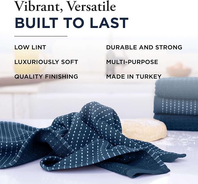 Thyme and Sage 100% Cotton Premium Turkish Kitchen Hand Towel Set, 16"x26", Ultra Absorbent, 350 GSM, Blueberry, Pack of 4
