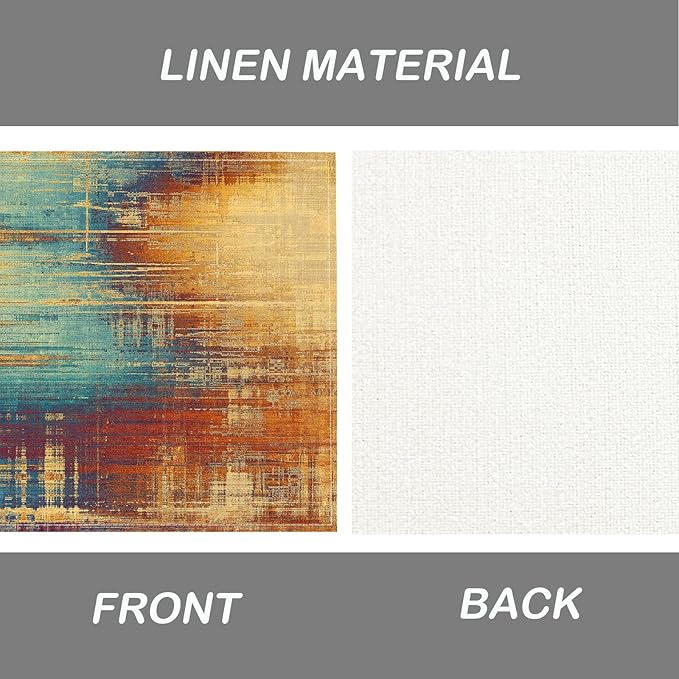 Farmhouse Placemats Set of 4 Blue Orange Teal Place Mats Modern Rustic Kitchen Table Mats - Linen Fabric Heat Resistant Wipeable Washable Placemat for Dining Coffee Table 12x18Inch