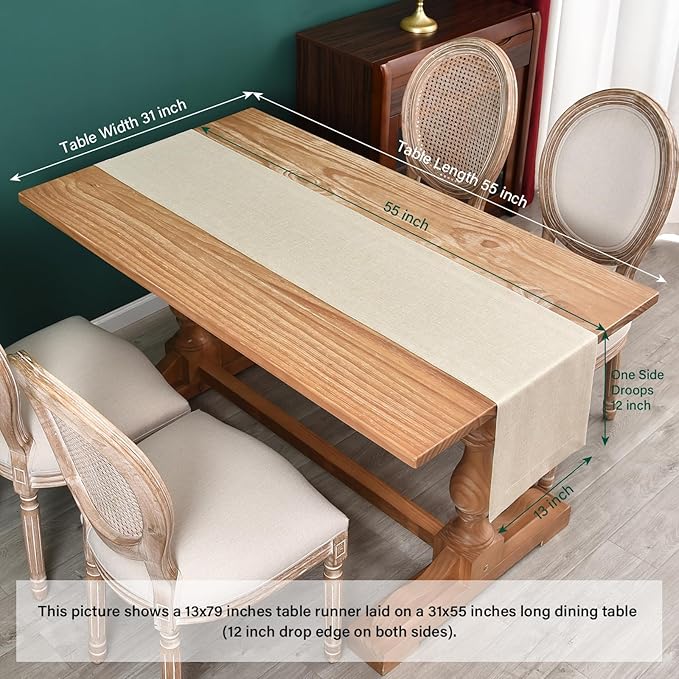 NEWISHER Farmhouse Rustic Table Runner Solid Beige Rectangular Table Runners Faux Linen Table Runner for Everyday Use Kitchen Dining Party Table 13x48 Inch