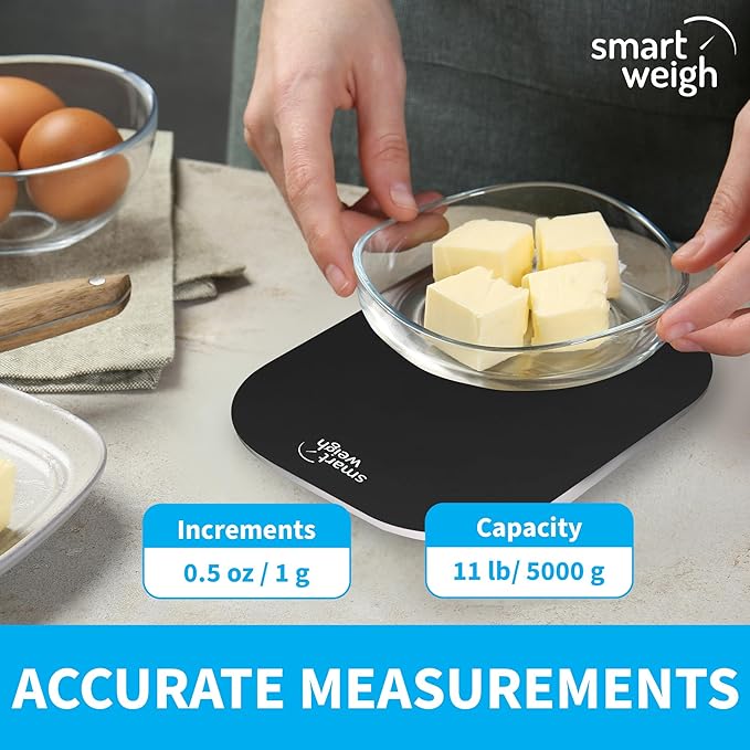 Smart Weigh Black Digital Kitchen Scale for Cooking, Weight Loss, Calorie Tracking, Baking, Food Portion Control, and Meal Prep - Accurate Measurements in Grams and Ounces