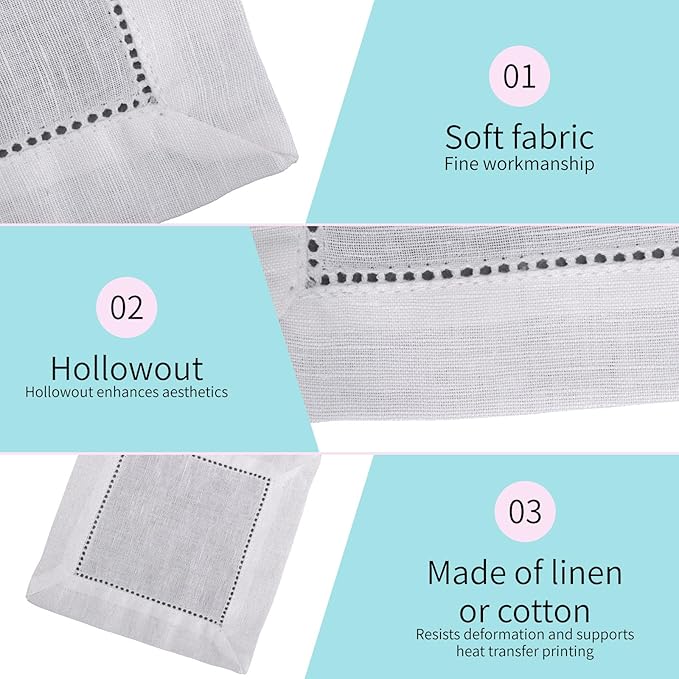 12pcs Linen Cocktail Napkins, 6x6 Inch Reusable Cloth Fabric Serviettes Napkins for Wedding Birthday Baby Shower Party Home Bar Beverage Supplies (White)
