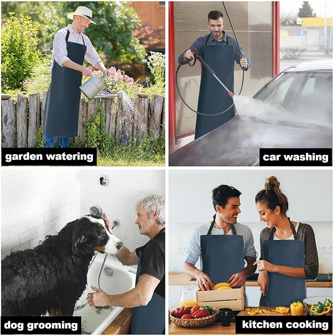 Homsolver 2 Pack Waterproof Rubber Aprons, Heavy Duty Butcher for Men, Chemical Vinyl Plastic Aprons for Dishwashing