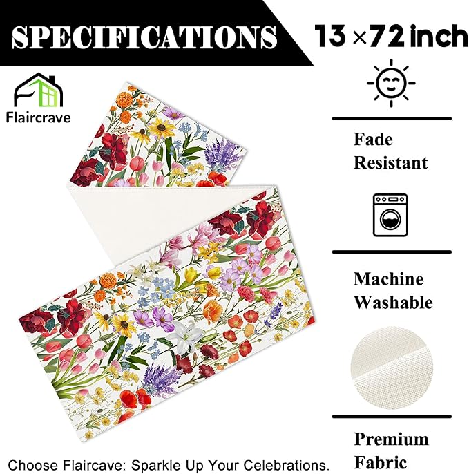 Spring Table Runner Easter Butterfly Kitchen Dining Table Centerpiece Summer Birds Flowers Decor Jesus Spring Decorations for Home Party-72 Inches Long