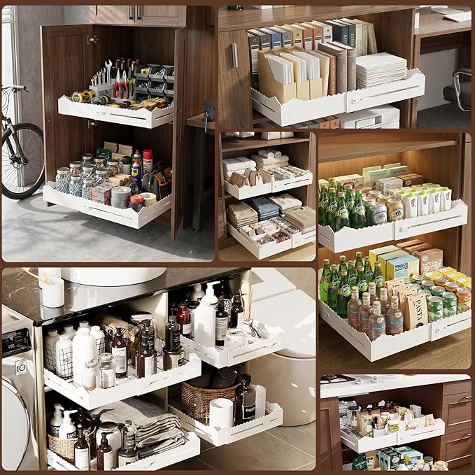 Pull Out Cabinet Organizer, Expandable Width (12"-18") and Depth (13.7"-23.6"),Pull Out Drawers for Cabinets, Slide Out Drawers for Kitchen Cabinets with Sturdy Metal Pull Out Shelves