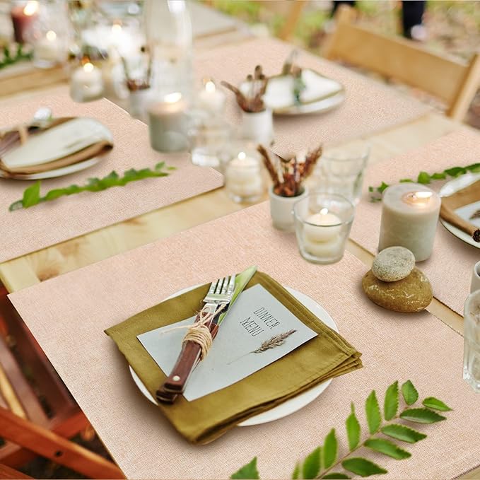 Sieral 12 Set Cloth Placemats Rectangle Dining Table Placemat Bulk 13 x 19 Inch Machine Washable Heat Resistant Cotton Linen Table Mats for Wedding Birthday Party Supplies(Beige)