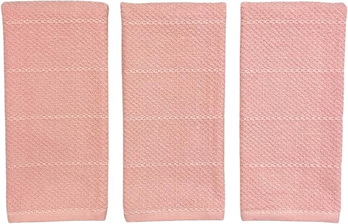 Serafina Home Light Pink Kitchen Hand Dish Towels: Oversized 28" x 18",100% Cotton Cloth Soft Cleaning Drying Absorbent Textured Design, Set of 3 Multipurpose for Everyday Use (Pink)