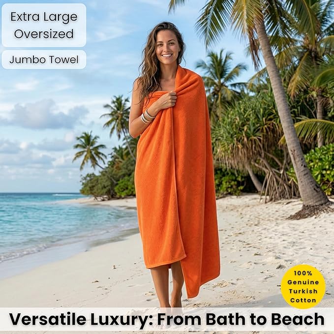 SALBAKOS Luxury 100% Turkish Cotton 40x80 in Extra Large Beach & Bath Towels | Oversized Bath Sheets | Premium Hotel Quality Thick Soft Absorbent Turkish Towel (Pack of 1, Orange, Jumbo Bath Sheet)