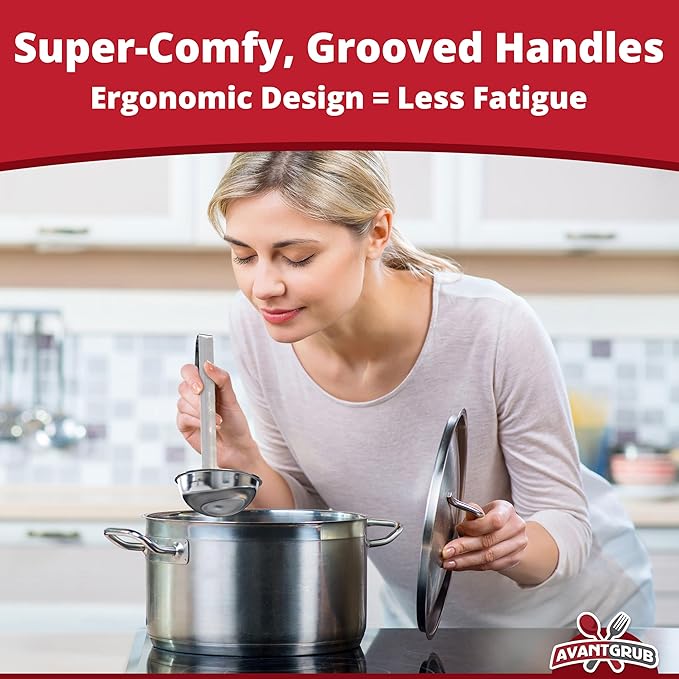 Super Sturdy, Ergonomic 4 Oz. Soup Ladle 1 Pk. Stainless Steel Ladles with Long Handles. Best Kitchen Accessories for Stirring, Portioning and Serving Soups, Chili and Stew in Restaurants and at Home