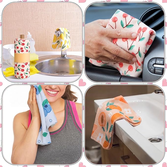 Redbaker 30 Pcs Reusable Paper Towels Rolls Towels Bulk Kitchen Washable Paperless Cloth Cotton Hand Napkins with Cardboard Reusable Napkins for Kitchen Bathroom (Fruit Design)