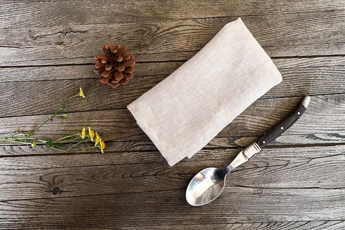 100% Pure Linen Dinner Cloth Napkins 15 x 15 Inch Natural - Set of 6 Pack European Flax Natural Fabric Washable for Home and Kitchen