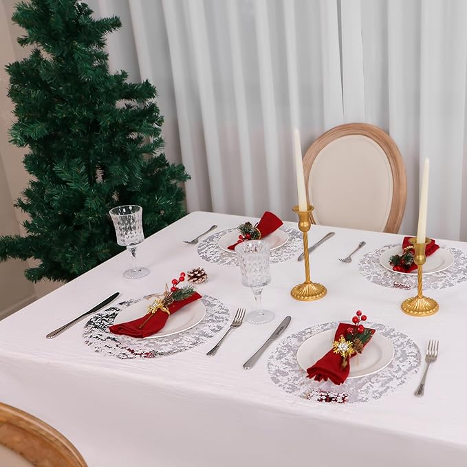 Snowkingdom Silver Disposable Placemats Set of 100 Foil Mesh 13 Inch Round Table Mates Bulk 100 Pack Silver Doilies for Dining Table Wedding Birthday Party Holiday Home Decoration