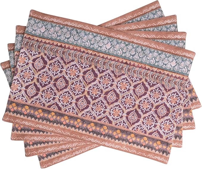 Maison d' Hermine Placemats Set of 4 100% Cotton Washable Cloth Place Mats, Reusable Table Mats for Thanksgiving Christmas Decorations Kitchen Dining Party Wedding Restaurant (Fair Isle, 13" x 19")