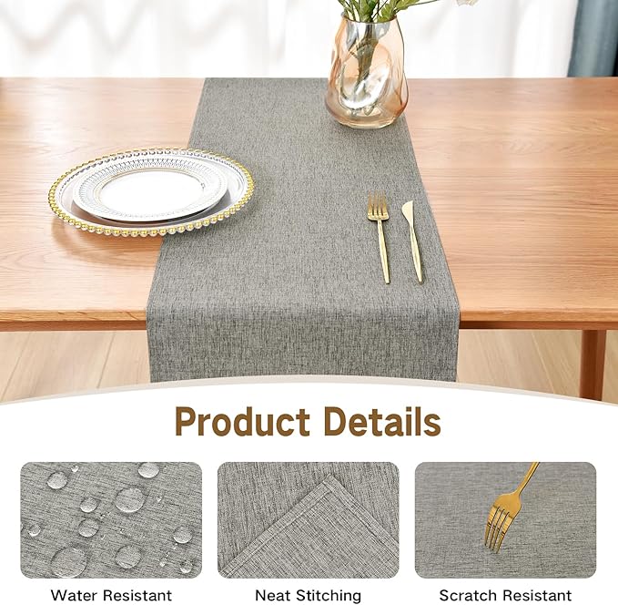 Farmhouse Rustic Table Runner Grey Faux Linen Table Runners Water Resistant Table Runner 60 inches Long for Living Room Dresser Bedroom Kitchen Dining Party 13x60 Inch