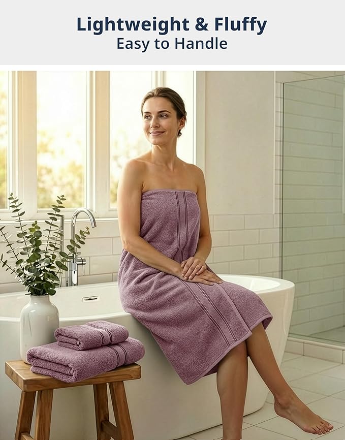 LANE LINEN Luxury Bath Towel Set - 6 Piece Set, 100% Cotton Bathroom Towels, Zero Twist, Quick Dry Shower Towels, Absorbent Towel, 2 Bath, 2 Hand, 2 Wash Cloths - Wishful Mauve