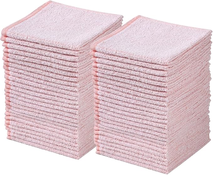 Oeleky Pack of 50 Kitchen Dish Cloths, Cotton Shop Rags, 11x11 Inches, Absorbent Cleaning Dish Rags for Home and Kitchen (50, Pink)