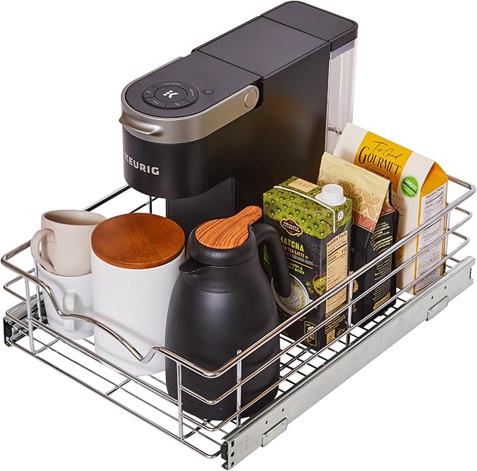 HOLDN’ STORAGE Pull Out Cabinet Organizer, Slide Out Drawer for Kitchen Cabinets & Pantry, Roll Out Shelf for Pots, Pans & Under Sink Storage, Heavy-Duty Full-Extension, 14" W x 21" D x 5" H