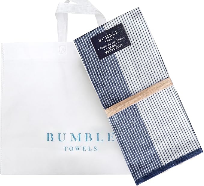Premium Kitchen Towels (20”x 28”, 6 Pack) | Large Cotton Dish Towels | Flat & Terry Highly Absorbent Kitchen Linen Set with Hanging Loop | Navy Blue