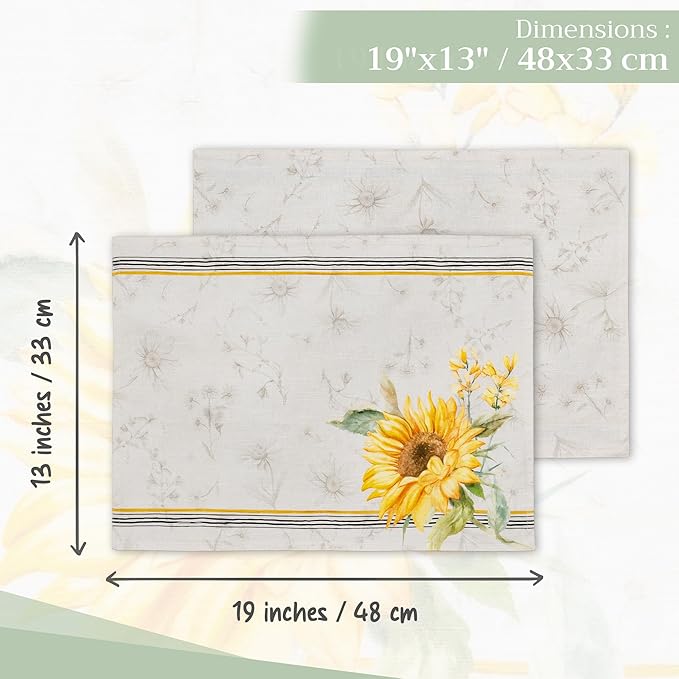 Maison d' Hermine Placemats Set of 4 100% Cotton Washable Cloth Place Mats Reusable Table Mats for Kitchen Dining Party Wedding Gifts for Mothers Day Spring/Summer (Candice, 13" x 19")