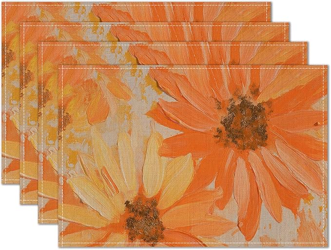 HOMETITUTE Linen Placemats Set of 4 12x18 inch Spring Table Mats for Dining Table Sunflower Farmhouse Decorations Kitchen Decor Desk Mat for Outdoor Home Party Kitchen Seasonal Dining Decor
