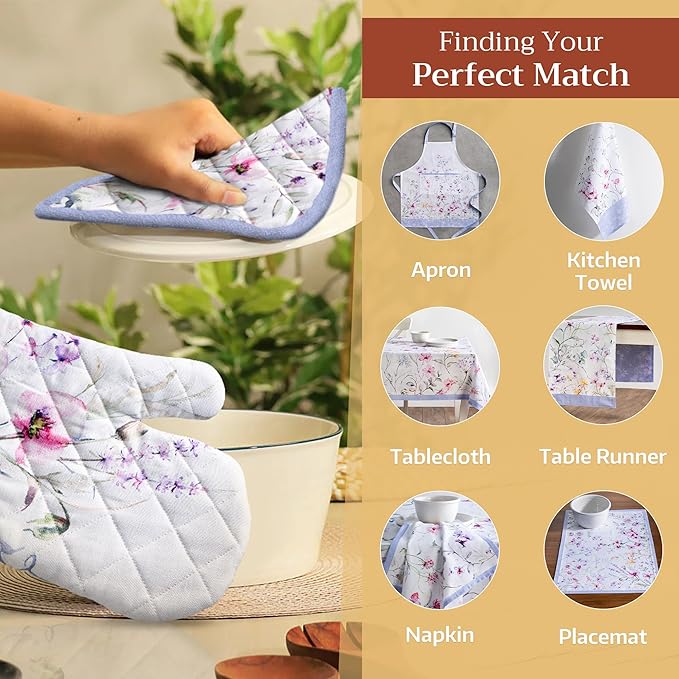 Maison d' Hermine Pot Holders 100% Cotton Heat Resistant Potholders 8" x 8" Hot Pads with Loop BBQ Cooking Baking Gifts for Mothers Day Handling Hot Pans Spring/Summer (Pack of 1, Summer Floral)