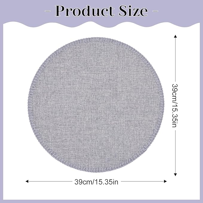 Round Placemats Set of 6, 15 Inch Linen Fabric Table Placemats, Heat Resistant, Wrinkle Free Washable Placemats Kitchen Place Mats Set of 6 for Dining Table Party Table (Light Grey, 6)