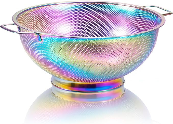 Rainbow Strainer for Kitchen, 3QT, Stainless Steel Colander with Handle for Fruits Vegetables Cooking Food, Dishwasher Safe