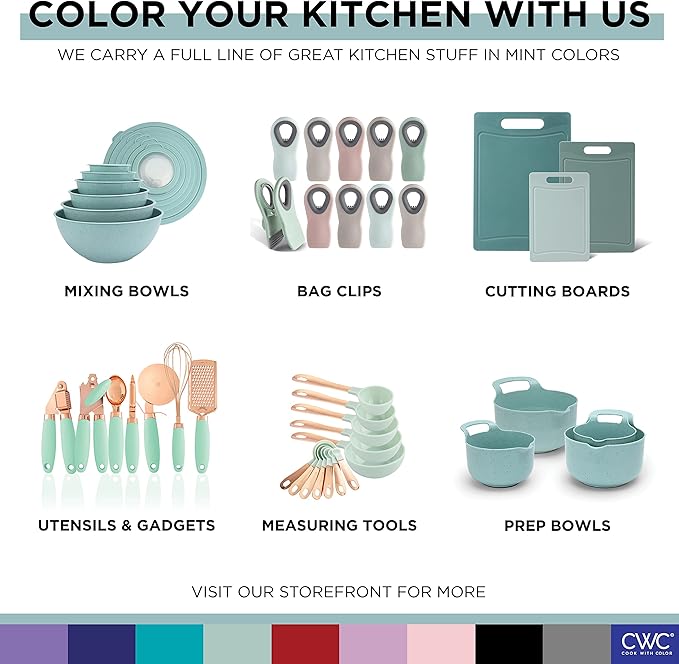 COOK WITH COLOR Mixing Bowls with Lids - 12 Piece Plastic Nesting Bowls Set includes 6 Prep Bowls and 6 Lids, Microwave Safe Mixing Bowl Set, Mint Embossed