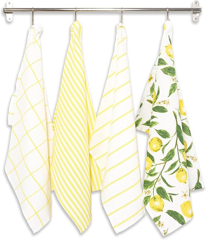 KAF Home Pantry Lemons All Over Kitchen Dish Towel Set of 4, Cotton, 18 x 28-inch