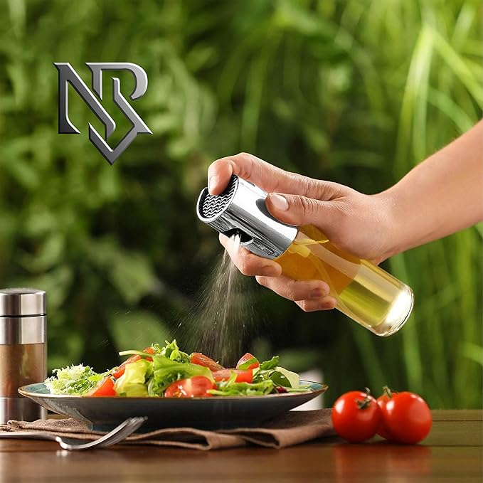 Oil Sprayer Bottle 2 Pack 100ml, Glass Olive Oil Mister with Stainless Steel Head, Fine Mist Cooking Spray for Air Fryer, Salad, Grilling & Baking