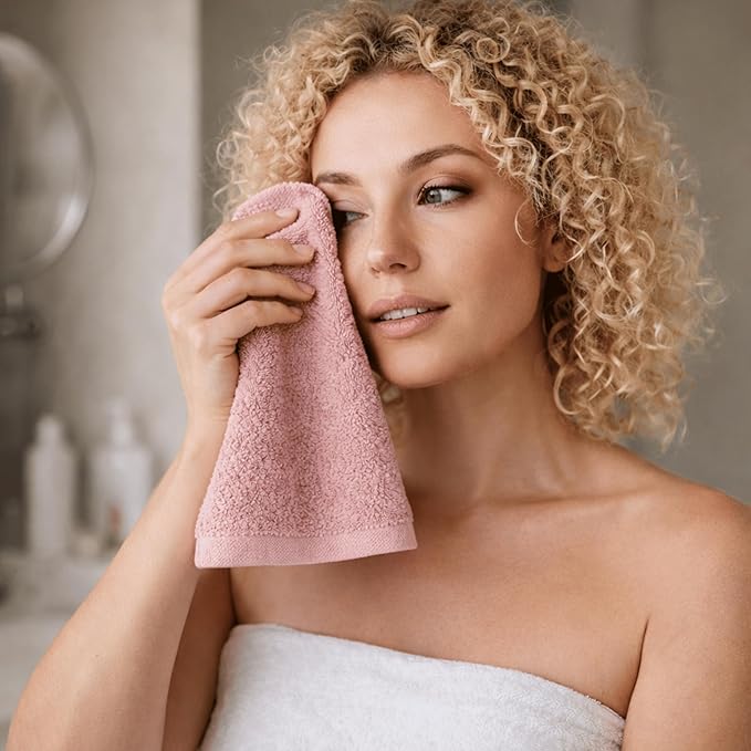 SALBAKOS 100% Turkish Cotton Washcloth Set of 12 13x13 inch | Heirloom Quality | Hotel & Spa Collection | Ultra Soft, Super Absorbent, Washcloth Towels | Made in Turkey (Rose, 12 Washcloths)