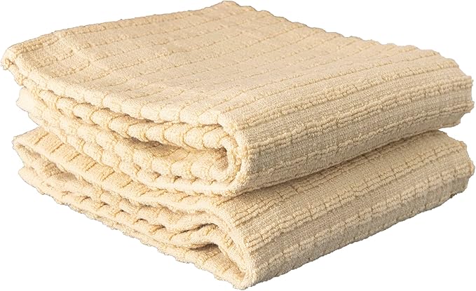 Ritz Royale Collection 100% Combed Terry Cotton, Highly Absorbent, Oversized Kitchen Towel Set, 28" x 18", 2-Pack, Solid, Latte