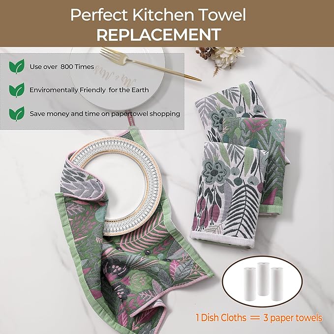 Cotton Kitchen Towels Set of 4, Quick Dry Sustainable Decorative Dish Towels for Kitchen Drying,Ultra Absorbent Reusable Cleaning Tea Towels,Pretty Hand Towels for Bathroom/Kitchen with Loop