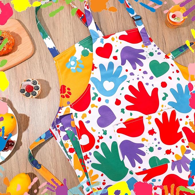 2 Pack Kids Apron, Cute Cooking Aprons, Waterproof Art Apron with Pockets, Toddler Painting Artist Apron Adjustable