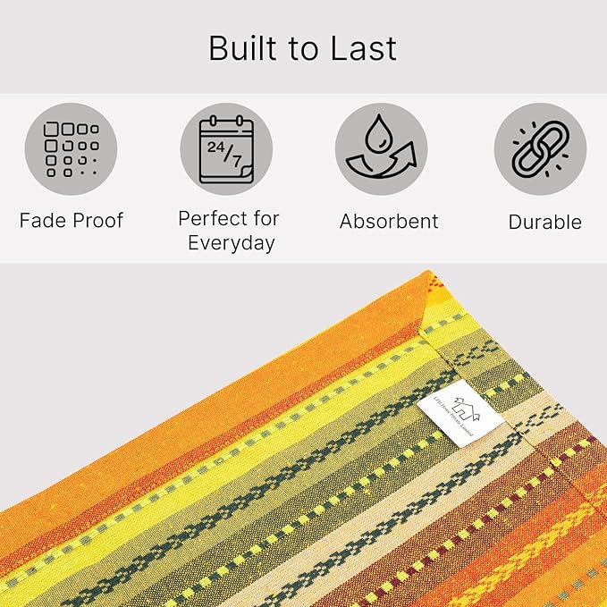 LFH Home Cotton Rich Cloth Salsa Napkin Set of 12 Washable Soft Durable Striped Table Napkins for Dining Wedding Daily Use Reusable Eco-Friendly Fabric Napkins (18x18)-Orange Multi Thanks Giving